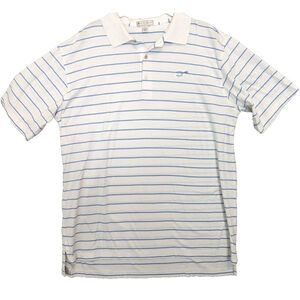 Peter Millar Shirt Mens Large Blue White Polo Striped Cotton Top Golf Casual